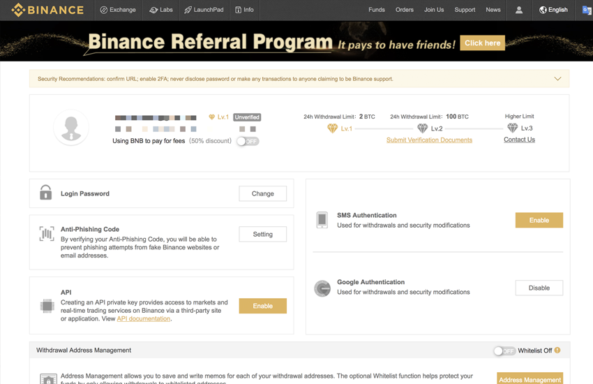 binance deposit funds page