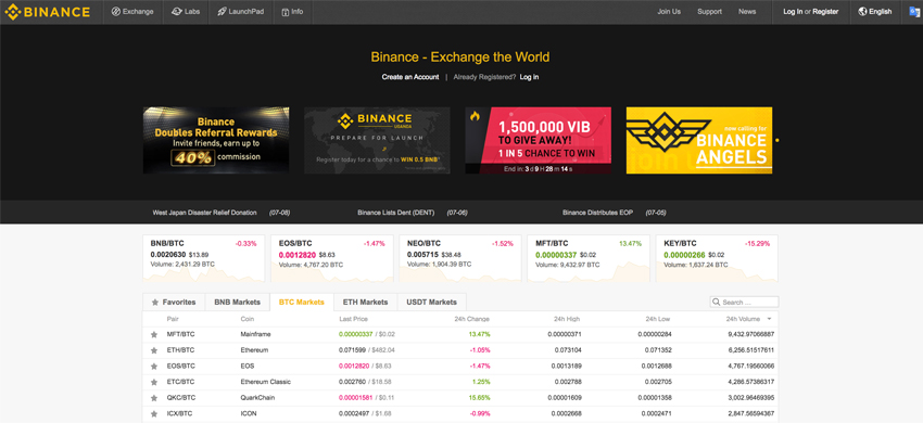 Binance homepage