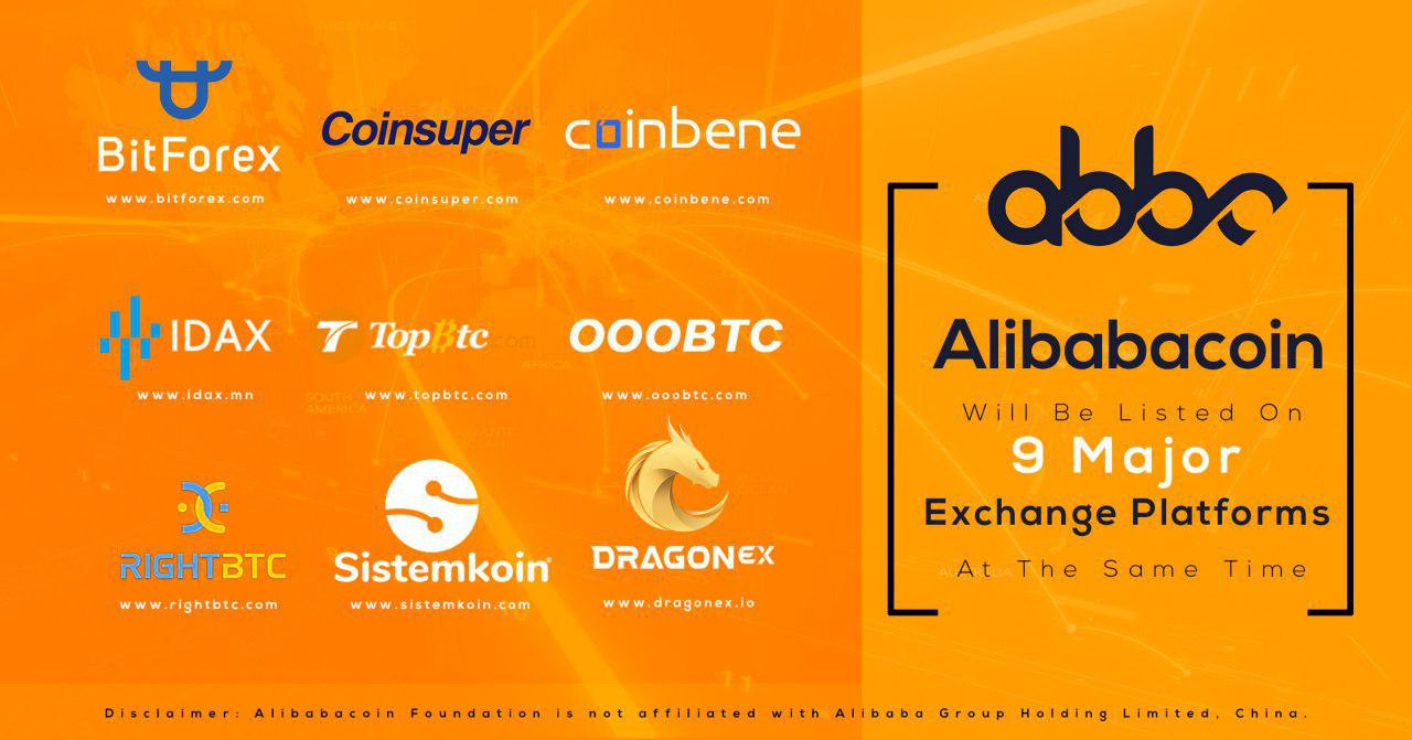 Alibabacoin Will Be Listed On 9 Major Exchange Platforms At The Same ...